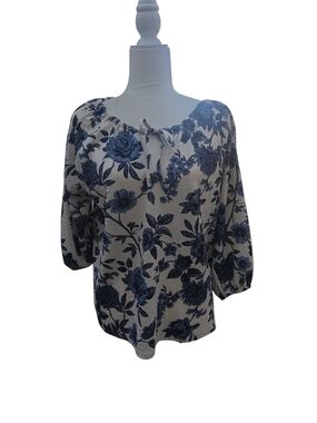 Nwt Jules & Leopold Cream Blouse with Navy Floral Print
